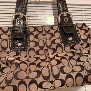 Coach Brown and Black Signature Shoulder Bag